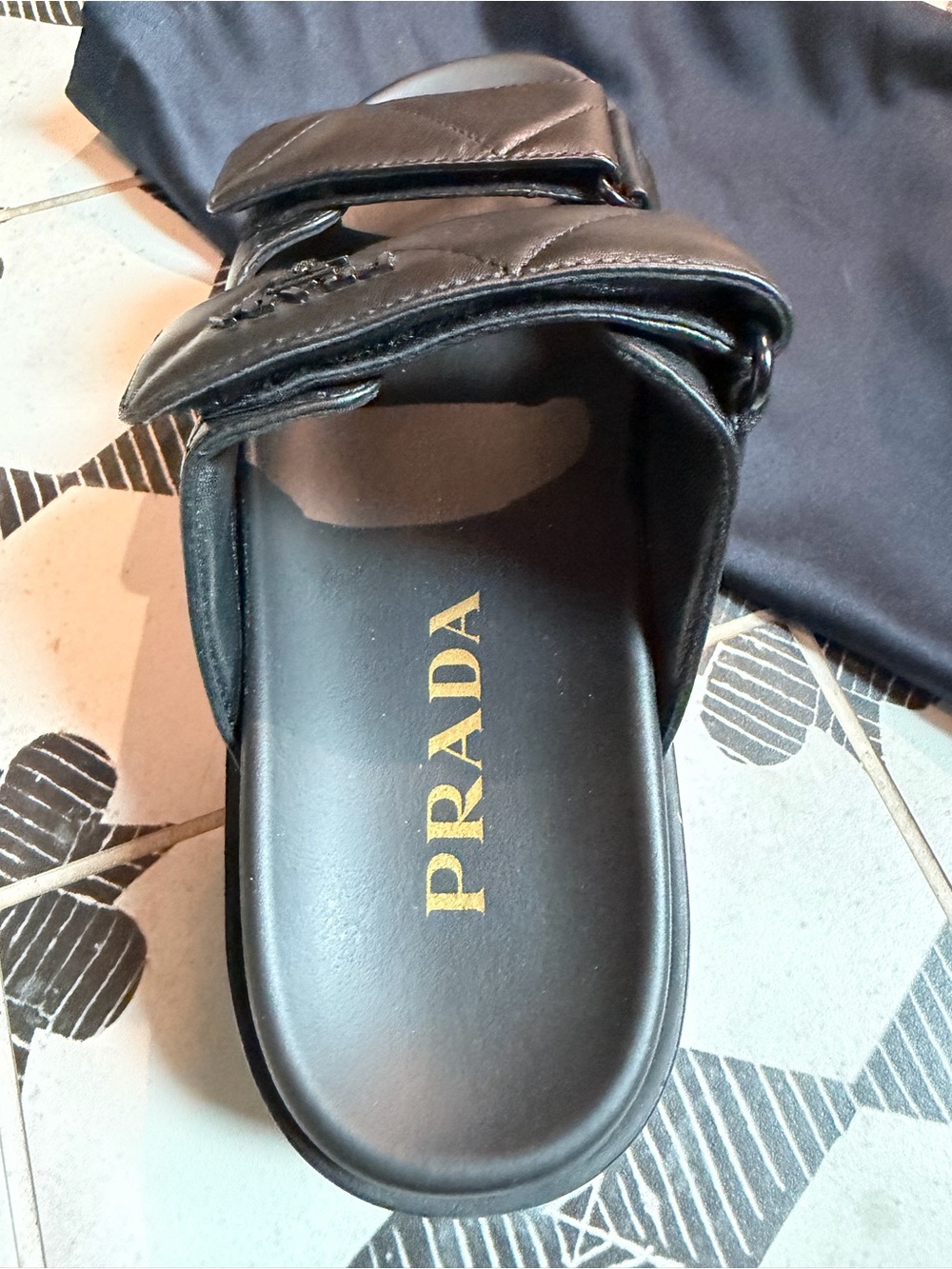 Prada Black Quilted Leather Double-Strap Slide Sandals Platform size 37 - Picture 9 of 16